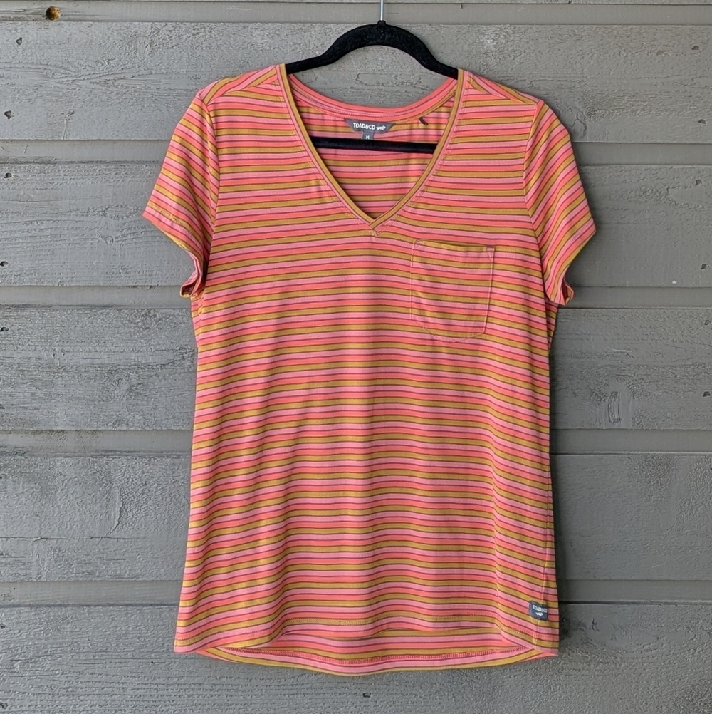 Toad&Co Orange Pink Swift Pocket Tee Striped Size Medium
